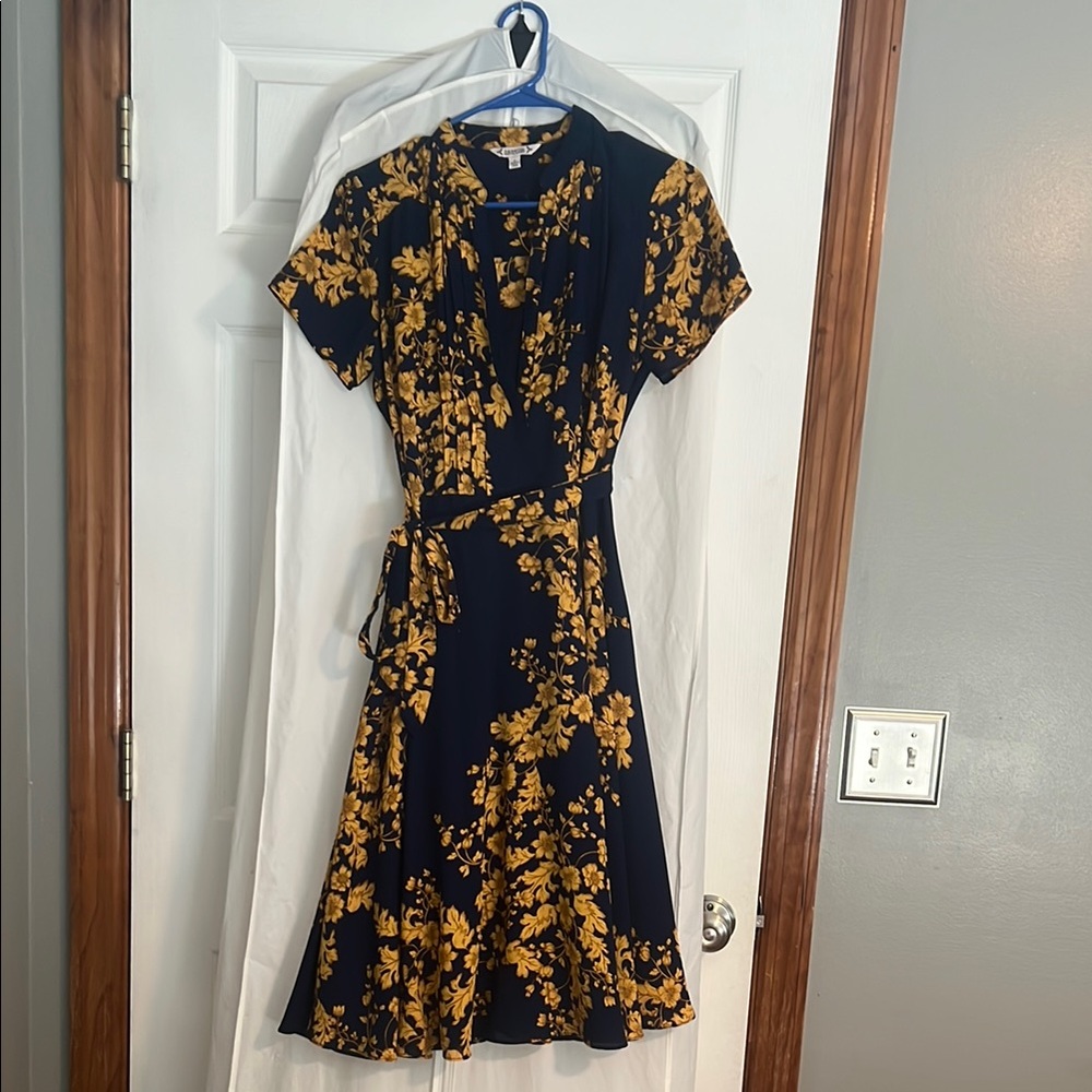 Nanette Lepore Blue and Gold Fit and Flare Midi Dress